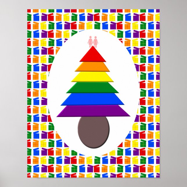 Affiche Lesbiennes Arbre de Noël arc-en-ciel et présents (Devant)