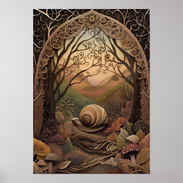 Affiche L'escargot | Art Forêt d'automne ensoleillé (Devant)