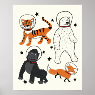Affiche L'espace est l'illustration d'astronautes animaux
