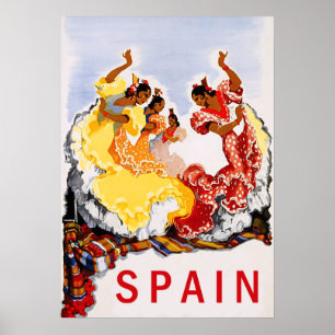 Affiche L'Espagne, danse traditionnelle, femme, voyage