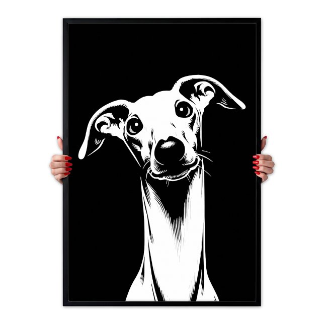 Affiche L'esthétique Pop Art du Lévrier Italien Blanc & No (Italian Greyhound Pop Art White & Black Aesthetic Poster)