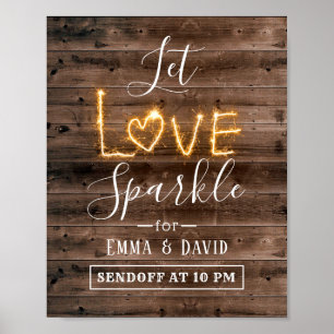 Affiche Let Love Sparkle Rustic Wood Send Off Mariage Sign