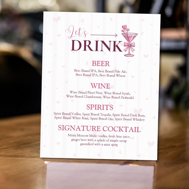 Affiche Let’s Drink Bar Menu Sign | A Tiny Bit Engaged  (Créateur téléchargé)