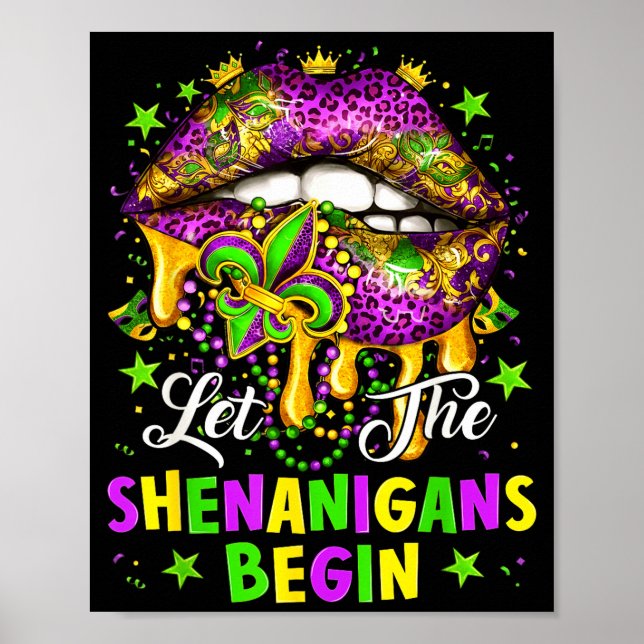 Affiche Let The Shenanigans Begin Mardi Gras Lips Girl Wom (Devant)