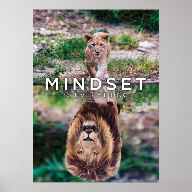 Affiche L'État D'Esprit Est Tout, Lion Gravant Réflexion C (Devant)