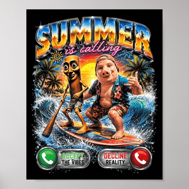 Affiche L'été appelle Tung Tung Sahur Surfing Meme (Devant)