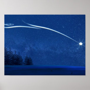 Affiche L'étoile du Nord au-dessus de la forêt