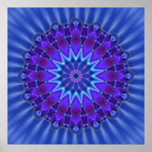 Affiche L'étoile Mandala en bleu   fleur royale