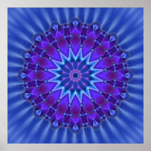 Affiche L'étoile Mandala en bleu | fleur royale (Devant)