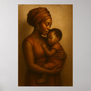 Affiche L'étreinte de la mère   Mère et enfant africains s