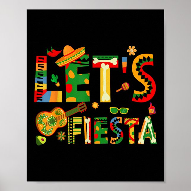 Affiche Lets Fiesta Cinco De Mayo Parti Mexicain Guitare (Devant)