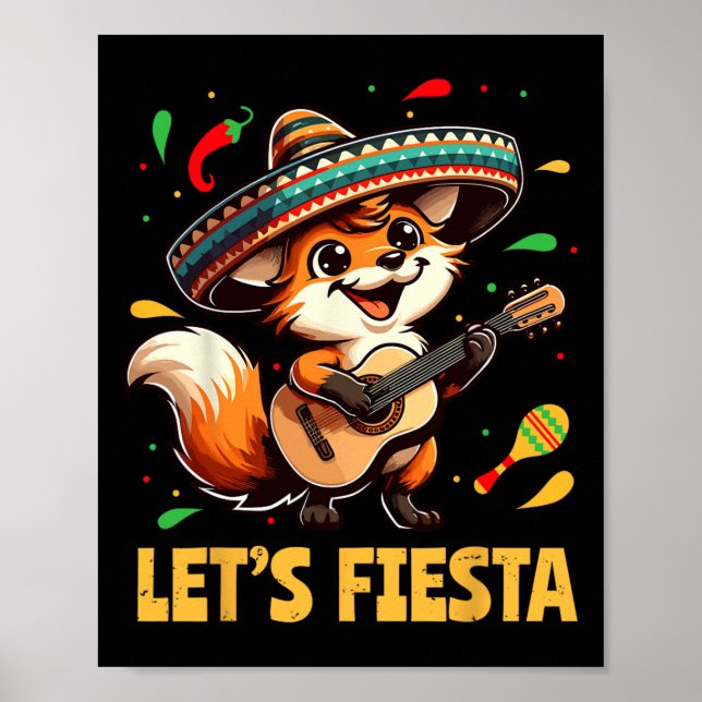 Affiche Lets Fiesta Fox Sombrero Cinco De Mayo Mexicain en (Devant)