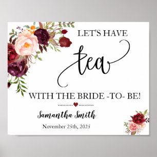 Affiche Lets have tea with bride marsala bridal shower