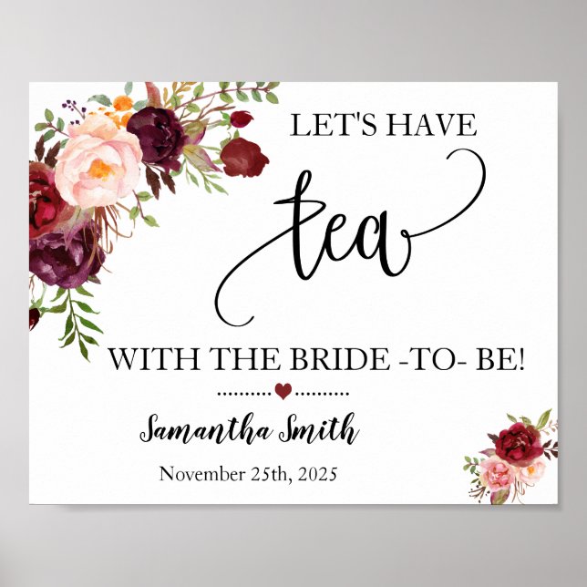 Affiche Lets have tea with bride marsala bridal shower (Devant)