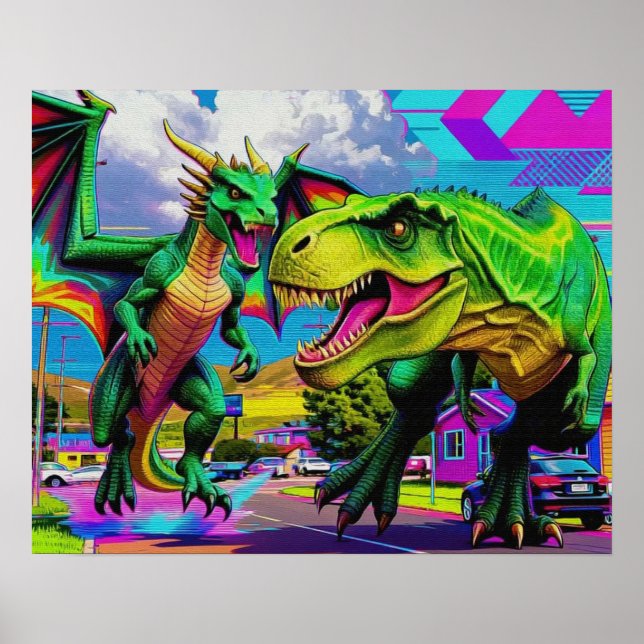 Affiche Lets Play - Green Dragon and Dinosaur (Devant)