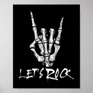 Affiche Lets Rock Band Rock Et Roll Skeleton Signe Main Ro