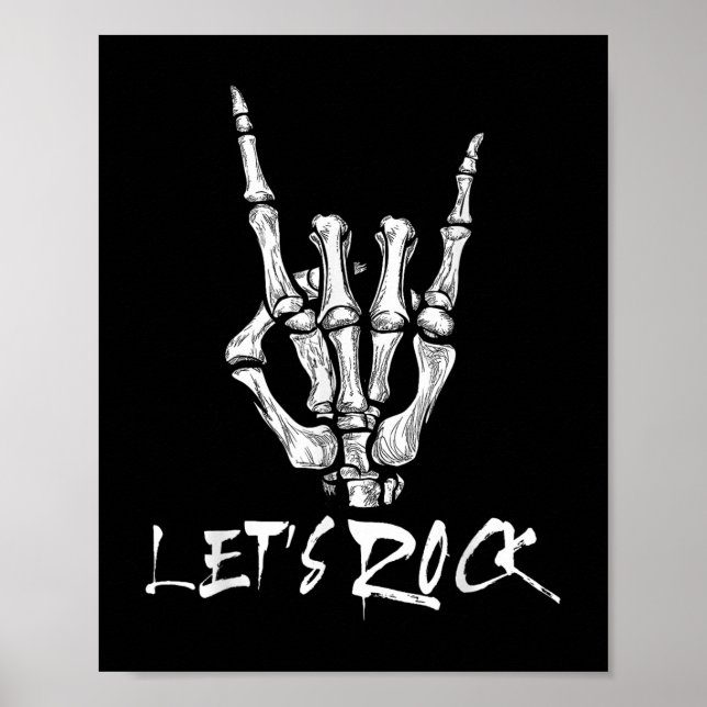 Affiche Lets Rock Band Rock Et Roll Skeleton Signe Main Ro (Devant)
