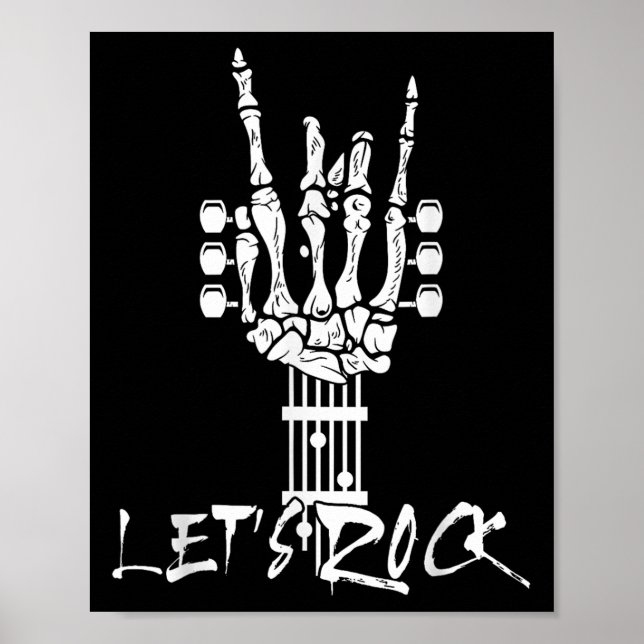 Affiche Lets Rock On Halloween Rock And Roll Skeleton Hand (Devant)