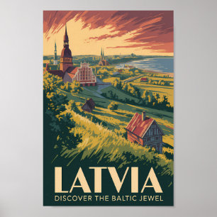 Affiche Lettonie Mer Baltique Illustration Art de Voyage V