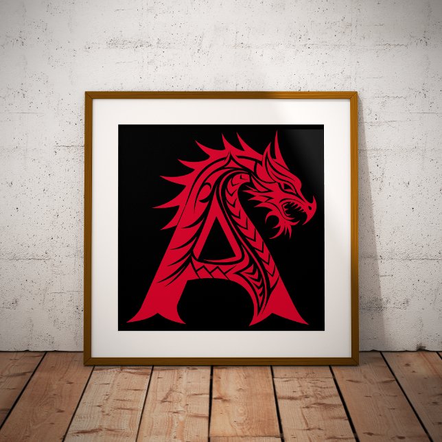 Affiche Lettre A de style dragon, Alphabet Dragon, Monogra (Créateur téléchargé)