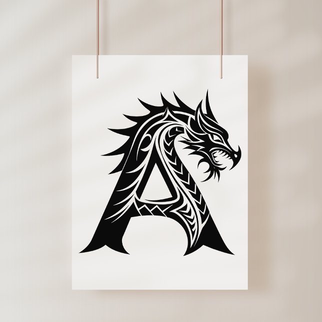 Affiche Lettre A de style dragon, alphabet du dragon, mono (Créateur téléchargé)