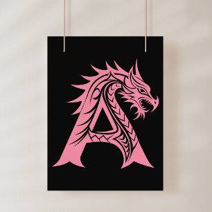 Affiche Lettre A de style dragon, alphabet du dragon, mono