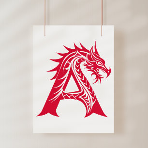 Affiche Lettre A de style dragon, alphabet du dragon, mono