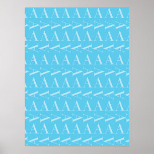 Affiche Lettre A - Monogramme bleu Aqua initial