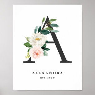 Affiche Lettre A Monogramme Peach Florals Nursery