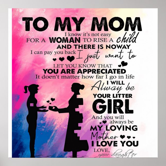 Affiche Lettre adorable à maman | Joli cadeau à ma mère (Devant)