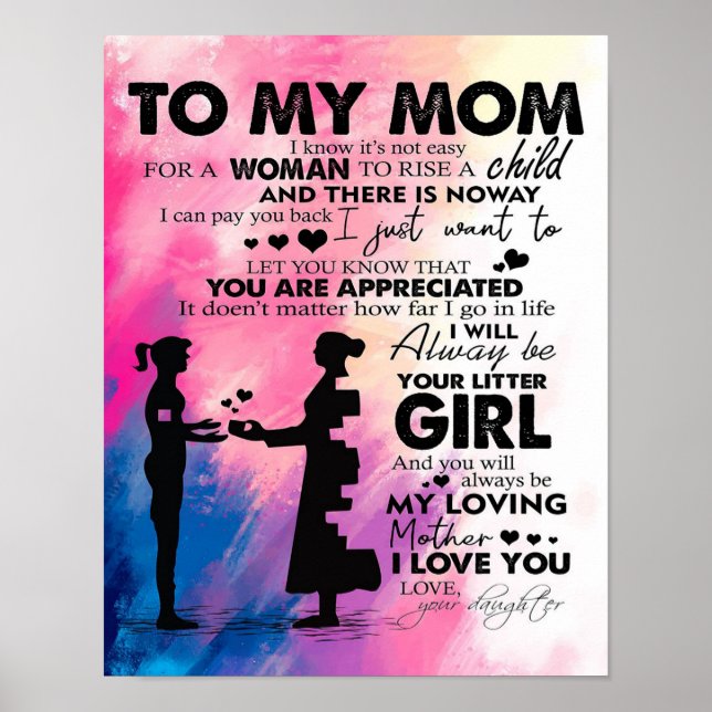 Affiche Lettre adorable à maman | Joli cadeau à ma mère (Devant)