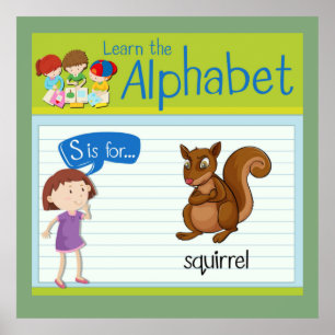 Affiche LETTRE Alphabet S Est Pour Écureuil