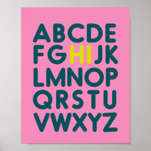 Affiche Lettre alphabet simple en rose