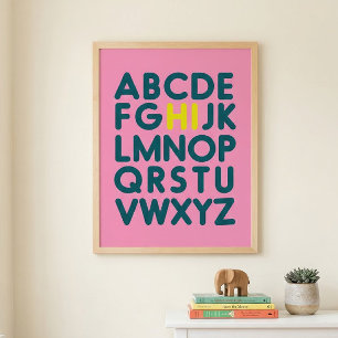 Affiche Lettre alphabet simple en rose