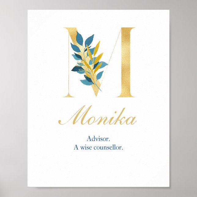 Affiche Lettre alphabétique M Nom et signification de l'af (Devant)