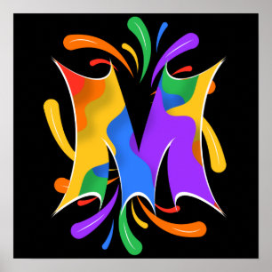 Affiche Lettre arc-en-ciel M Monogramme Abstrait