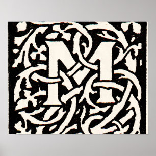 Affiche Lettre Art Nouveau Monogramme M Vintage