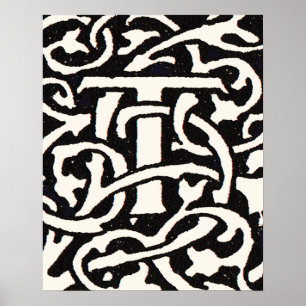 Affiche Lettre Art Nouveau T Monogramme Vintage