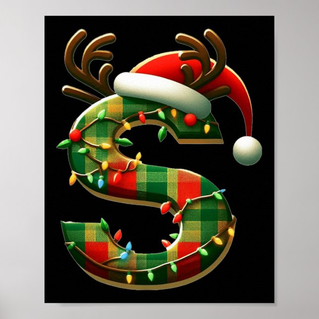 Affiche Lettre Awesome S Santa Hat Monogramme Nom initial  (Devant)