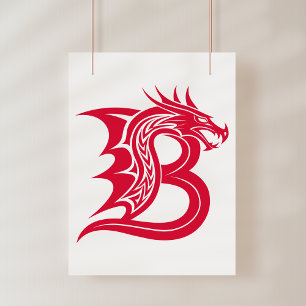 Affiche Lettre B de style dragon, Alphabet Dragon, Monogra