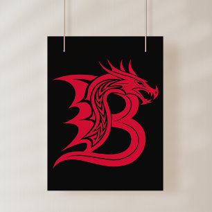Affiche Lettre B de style dragon, alphabet du dragon, mono
