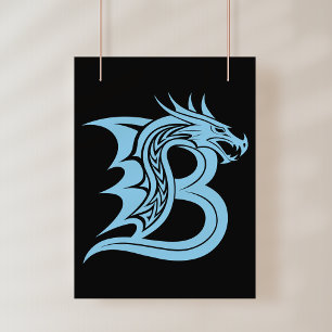 Affiche Lettre B de style dragon, alphabet du dragon, mono