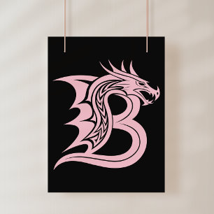 Affiche Lettre B de style dragon, alphabet du dragon, mono
