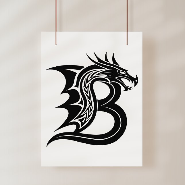 Affiche Lettre B de style dragon, alphabet du dragon, mono (Créateur téléchargé)