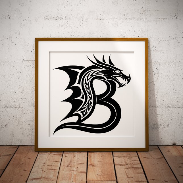 Affiche Lettre B de style dragon, alphabet du dragon, mono (Créateur téléchargé)
