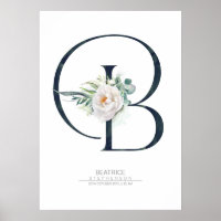Lettre B Monogramme Fleurs Blanches et Feuillage