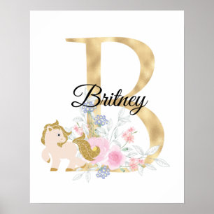 Affiche Lettre B personnalisée monogramme avec poney