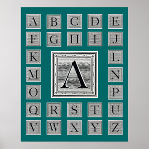 Affiche Lettre bloc "A" Woodblock Initial