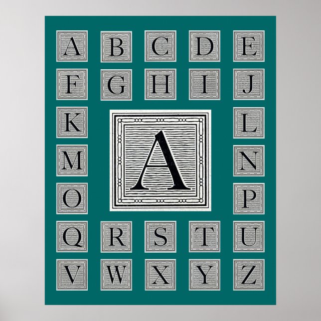 Affiche Lettre bloc "A" Woodblock Initial (Devant)