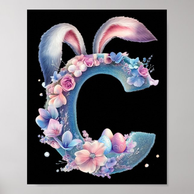 Affiche Lettre C Aux Oreilles De Lapin Ornées De Pastel Do (Devant)